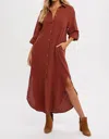 Bluivy Maxi Shirt Dress With Pockets In Brick In Red