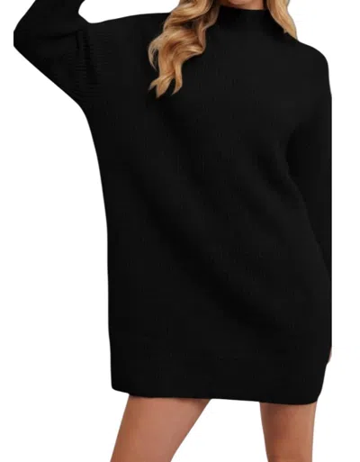 Bluivy Mock Neck Knit Sweater Mini Dress In Black