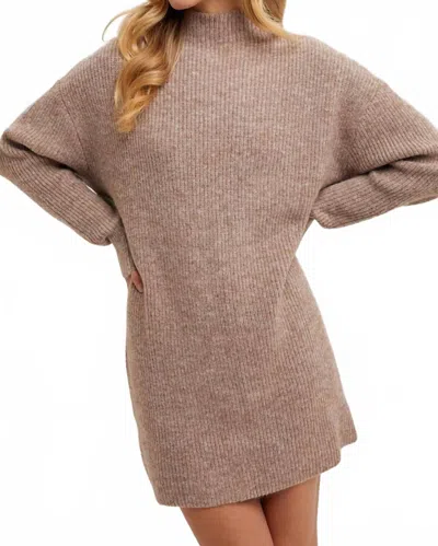 Bluivy Mock Neck Knit Sweater Mini Dress In Latte In Brown