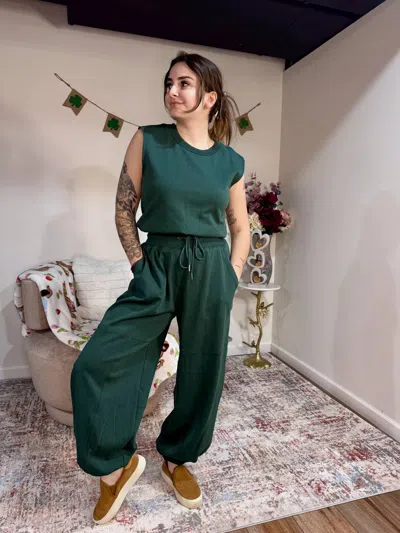 Bluivy Nikki Sleeveless Drawstring Waist Jumpsuit In Hunter Green