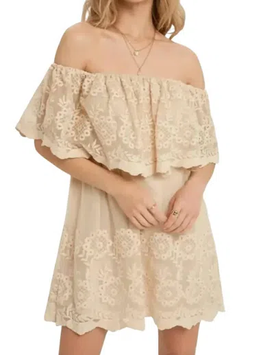 Bluivy Off The Shoulder Lace Dress In Beige
