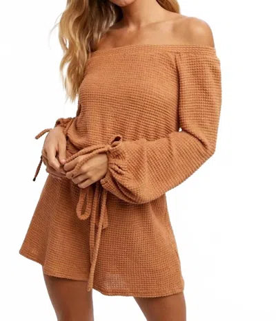 Bluivy Off The Shoulder Waffle Romper In Brown