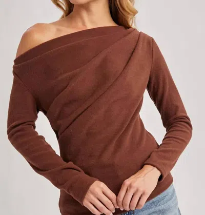 Bluivy One Off Shoulder Knit Top In Brown