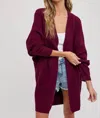 Bluivy Open Front Batwing Sleeve Cardigan In Plum In Pink