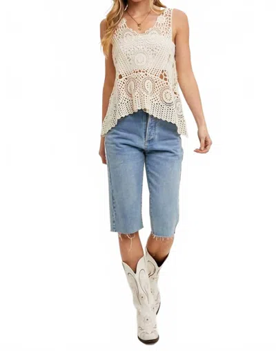 Bluivy Open Knit Crochet Sleeveless Layering Top In Ivory In White