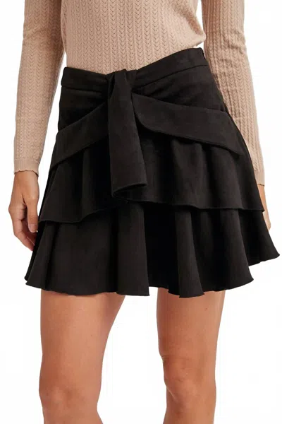 Bluivy Out On The Town Suede Ruffled Mini Skirt In Black
