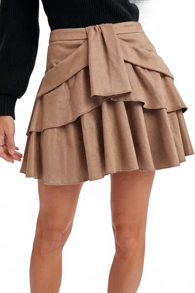 Bluivy Out On The Town Suede Ruffled Mini Skirt In Mushroom In Brown