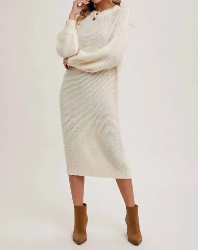 Bluivy Oversized Knit Sweater Midi Dress In Cream In White
