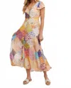 Bluivy Pastel Quilt Printed Button Down Maxi Dress In Vanilla/gold In Multi