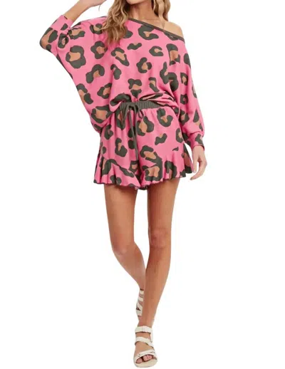 Bluivy Pebbles Leopard Print Lounge Boatneck Top In Pink Leopard