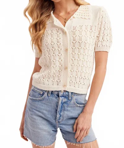 Bluivy Pointelle Button Down Shirt Knit Cardigan In Ivory In Neutral