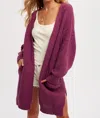 Bluivy Open Front Batwing Sleeve Cardigan In Plum In Pink