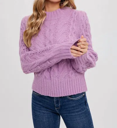 Bluivy Puff Sleeve Cable Pullover In Lavender In Purple