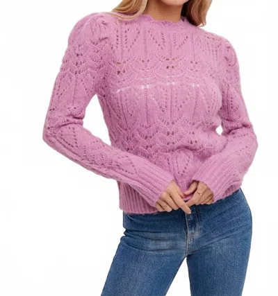 Bluivy Puff Sleeve Pointelle Pullover In Rose In Pink