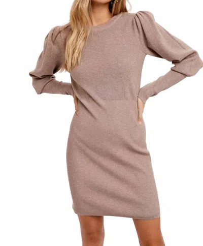 Bluivy Puff Sleeve Sweater Mini Dress In Latte In Gray