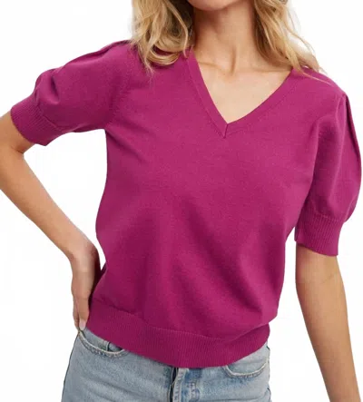 Bluivy Puff Sleeve Sweater Top In Orchid In Pink