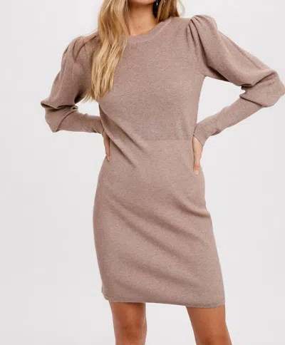 Bluivy Puff Sleeves Sweater Dress In Latte In Gray