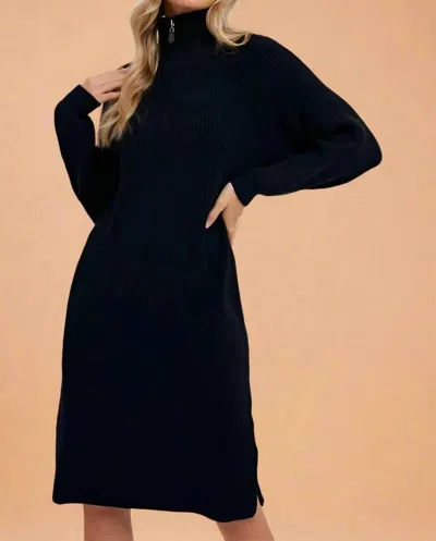 Bluivy Quarter Zip Sweater Dress In Black