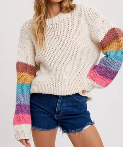 Bluivy Rainbow Sleeves Pullover Sweater In White