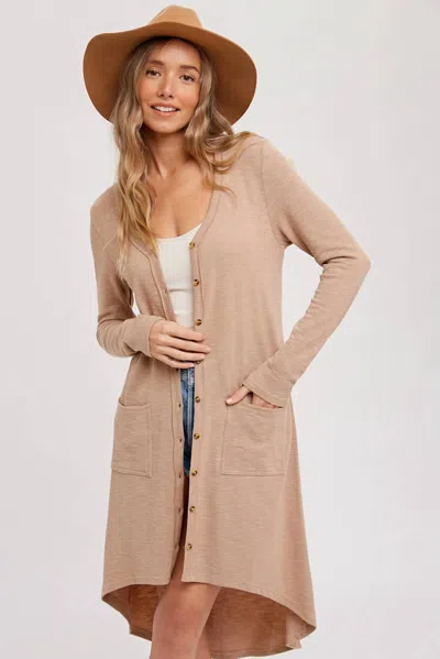 Bluivy Ribbed Button Up Hi-lo Cardigan In Latte In Multi