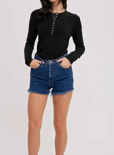 Bluivy Ribbed Henley Knit Top In Black
