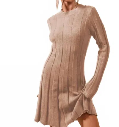 Bluivy Ribbed Knit Long Sleeve Sweater Dress In Sand In Brown