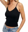 Bluivy Ribbed Knit V-neck Tank Top In Black In Black