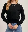 Bluivy Round Neck Waist Band Knit Pullover Top In Black In Black