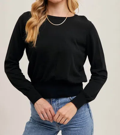 Bluivy Round Neck Waist Band Knit Pullover Top In Black