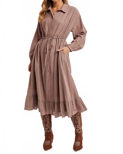 Bluivy Ruffled Midi Open Duster Shirt Dress In Mauve In Pattern