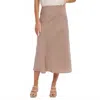 Bluivy Satin Midi Skirt In Mushroom In Gray