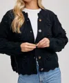 Bluivy Scallop Knit Cardigan In Black In Black