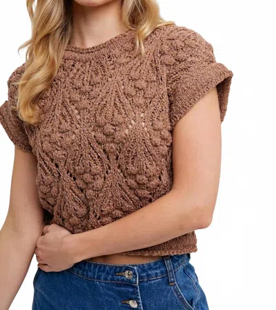 Bluivy Short Sleeve Cropped Knit Sweater In Mocha In Brown