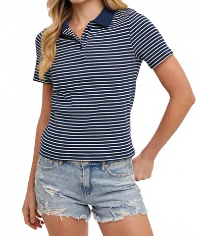 Bluivy Short Sleeve Stripe Polo Shirt In Navy In Blue