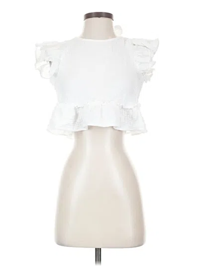 Pre-owned Bluivy Short Sleeve Top White Ruffles Neckline Tops