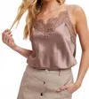 Bluivy Silky Lace Trim Camisole In Mushroom