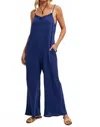 Bluivy Sleeveless Scoop Back Ruffled Neckline Jumpsuit In Blue In Blue
