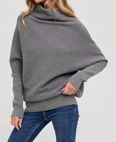 Bluivy Slouch Neck Dolman Sleeved Pullover In Dark Grey In Gray