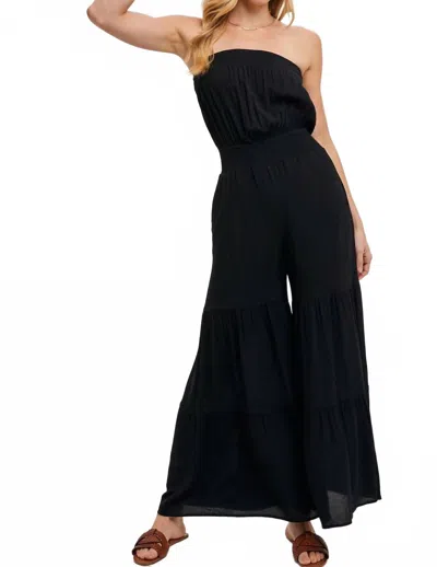 Bluivy Smocked Tiered Wide Leg Jumpsuit In Black