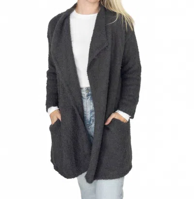 Bluivy Soft Fuzzy Drape Cozy Cardigan In Charcoal In Gray