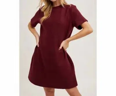 Bluivy Soft Short T-shirt Dress In Burgundy In White