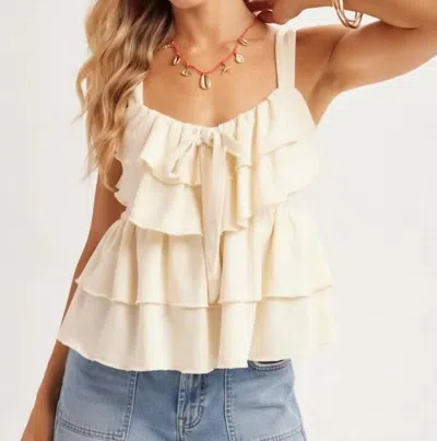 Bluivy Sonoran Tiered Ruffle Tie-front Tank Top In Ivory In Neutral