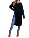 Bluivy Sophia High Slit Longline Sweater In Black In Blue