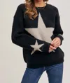 Bluivy Star Print Knit Sweater Pullover In Black In Black