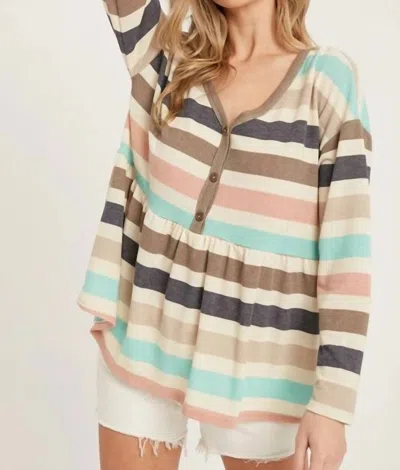 Bluivy Stripe French Terry Babydoll Top In Mint/ Blush In Multi