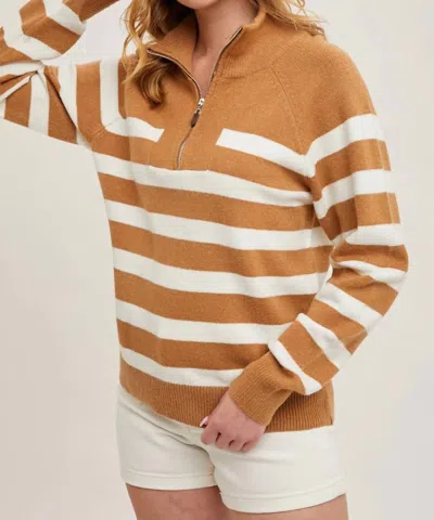 Bluivy Striped Half Zipped Knit Sweater In Latte Stripe In Multi