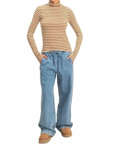 Bluivy Striped Turtle Neck Sweater In Brown/white