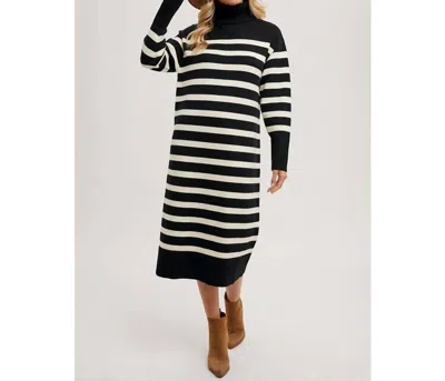 Bluivy Striped Turtleneck Sweater Dress In Black/ White