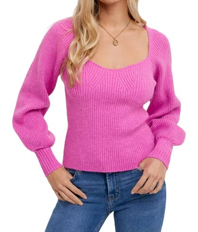 Bluivy Sweetheart Neck Sweater In Hot Pink