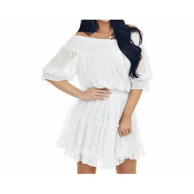 Bluivy Swiss Dot Off Shoulder Dress In White
